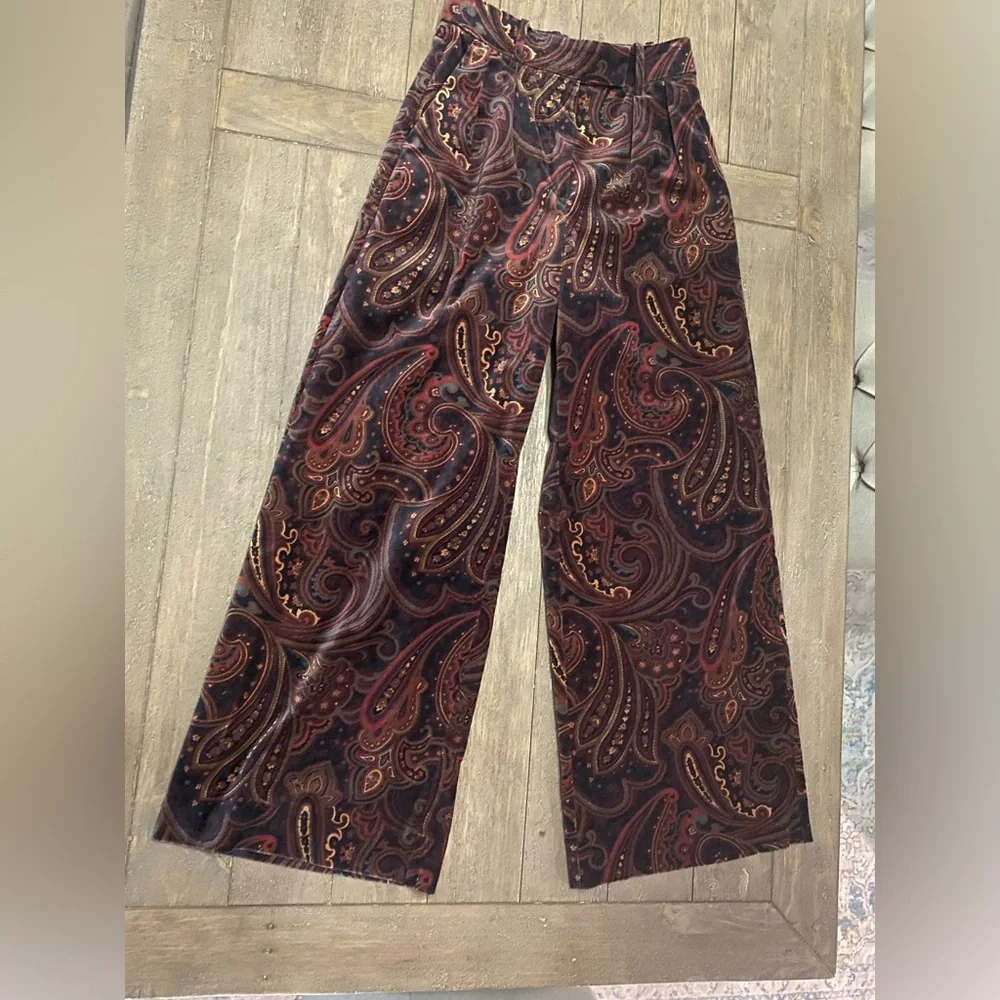 Banana Republic Paisley Velvet Wide‑Leg Pants Size 2 Quiet Luxury Old Money - Picture 6 of 13